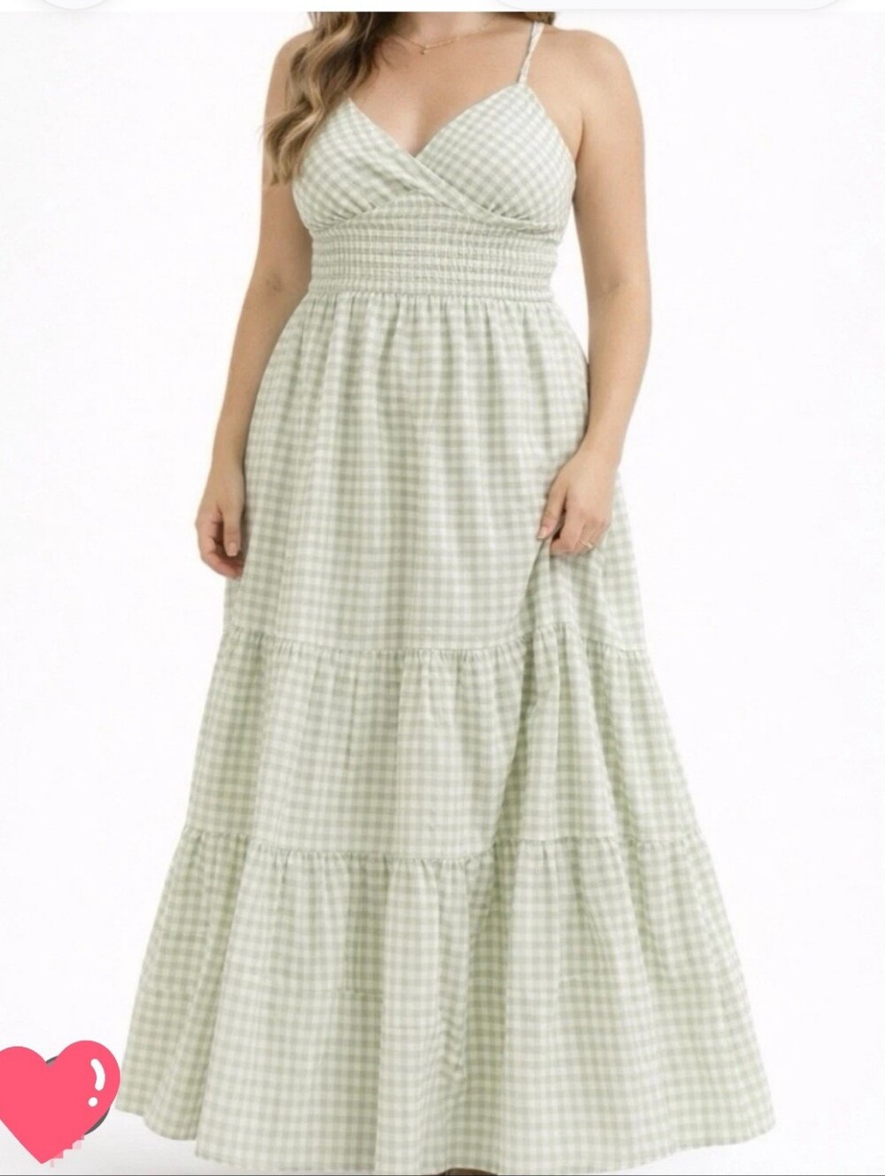 Altar'd State Boho Prairie Gingham Maxi Dress Smocked Tiered  Sage Green Large